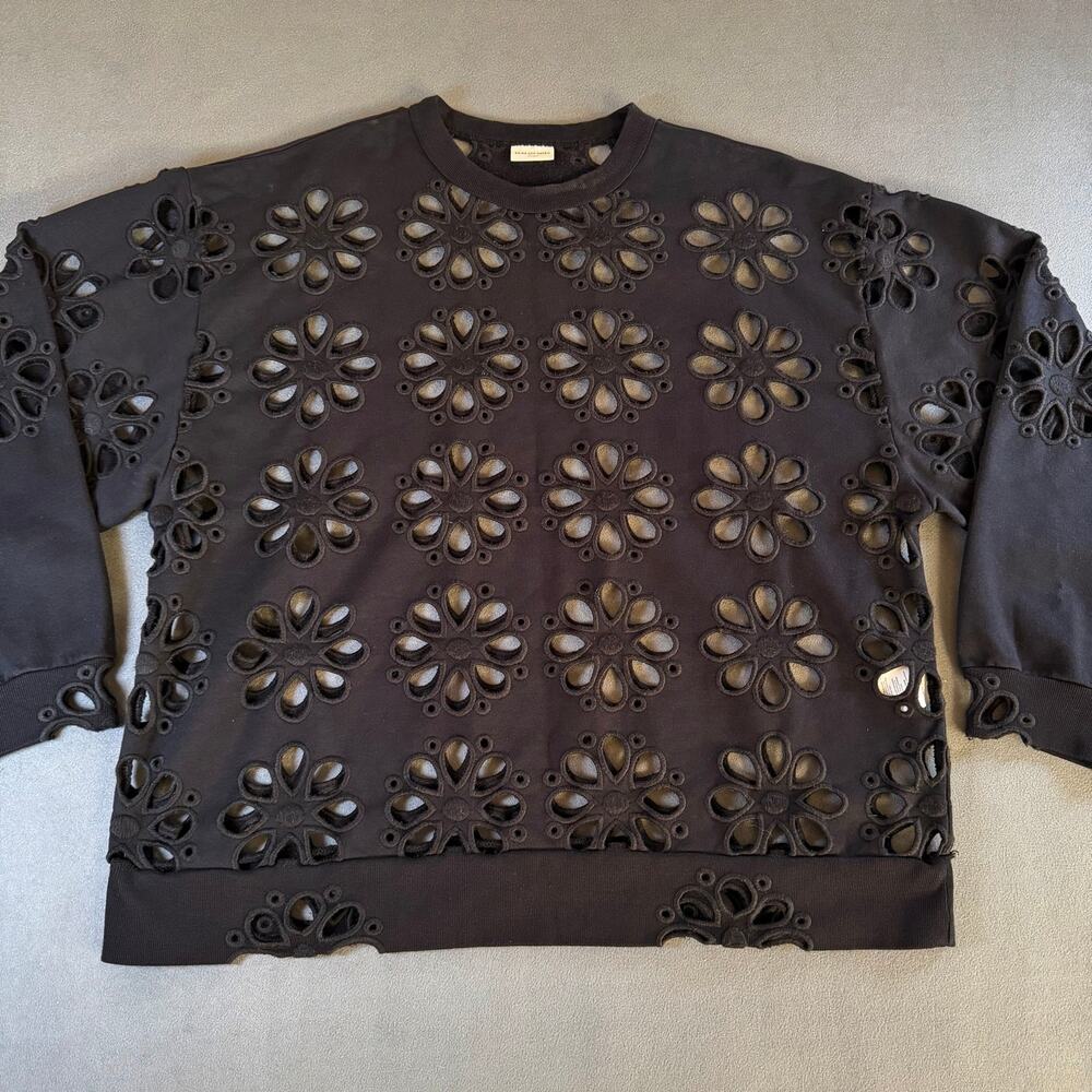 Dries Van Noten Hax Embroidered Floral Cutout Sweatshirt - Black - Large
